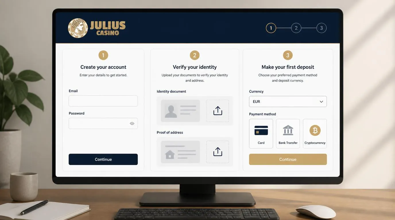 Interface de création de compte avec vérification d’identité et panneau de dépôt en euros