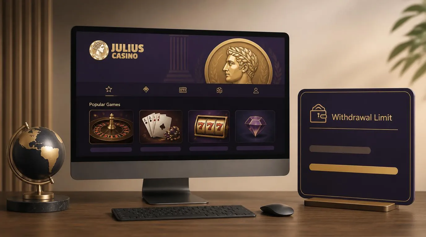 Interface de casino soignée, panneau de limite de retrait et petit globe illustrant une dimension internationale
